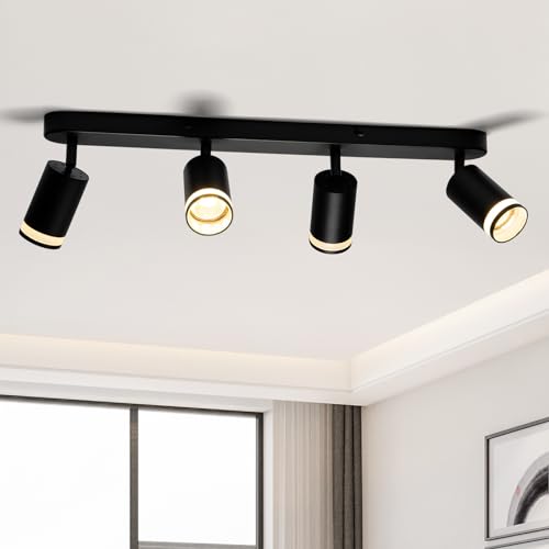 Lightoons Spot Light Fittings for Ceilings, 4 Way Kitchen Lights for Ceiling,Black Ceiling Lights Rotatable with GU10 LED Base for Kitchen Livingroom Bedroom Shop(No Bulbs)