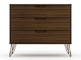 Manhattan Comfort Rockefeller 3 Drawer Dresser for Bedroom Storage, Closet, Living Room, Entryway, TV Stand for Screens up to 32 Inches, Anti-Tip Kit Included, Brown