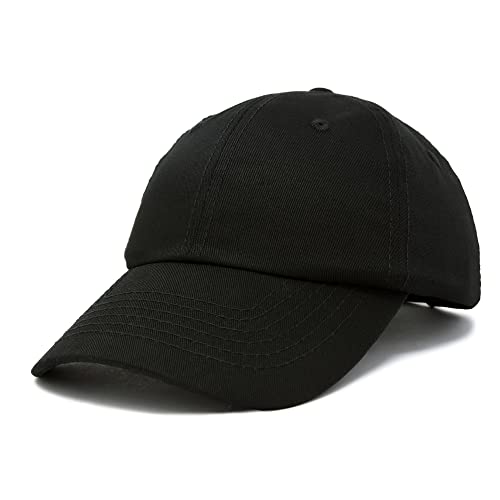 DALIX Unisex Youth Childrens Cotton Cap Adjustable Plain Hat - Unstructured (Black)
