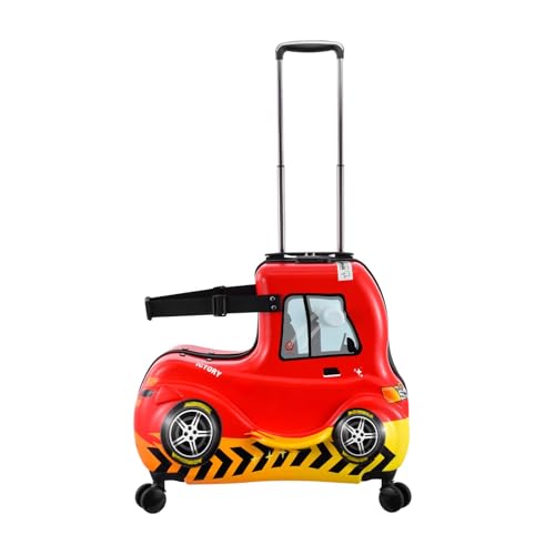 Ride Kids Suitcase | 24 in Carry- Red Car Luggage Cabin Case - Cabin Luggage with Safety Belt for Kid Boy Aged 6-12 Years Old
