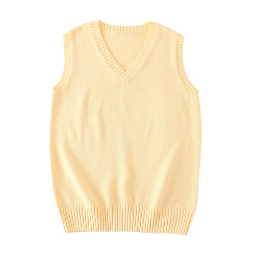 bawilom Womens V Neck Sweater Vest Sleeveless Casual Loose Fit Pullover Sweaters Vests Basic Knit Tank Top Fall Clothes Yellow