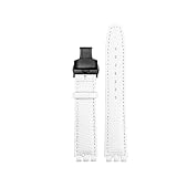 TROGPYXG Correa de cuero suave compatible con Swatch 17 mm pulsera rojo marrón blanco interfaz convexa correa de reloj mujeres hombres reloj pulsera(A white black Fold)