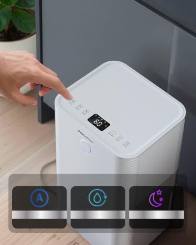 Miniatura 5 de Pro Breeze Omnidry Deshumidificador 12 L, Bajo Consumo, Silencioso, 3 Modos, Higrostato, Led, Temporizador 24 H, Tubo Drenaje, Secado Ropa, Elimina Humedad, Moho Y Alergias