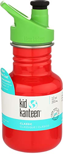 Klean Kanteen Kids Single Wall Stainless Steel Sport Bottle with Klean Coat and Leak Resistant Sport Cap 3.0-12oz - Mineral Red, (Model: 1003163)