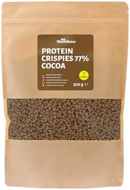RheinNatur Soja Protein Crispies Kakao 77% Eiweiß 500g - vegane Eiweißquelle ohne Zuckerzusatz - knuspriges Topping für Müsli, Joghurt, Salate & für selbstgemachte Proteinriegel