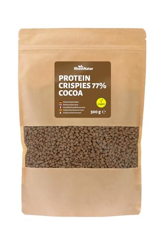 RheinNatur Soja Protein Crispies Kakao 77% Eiweiß 500g - vegane Eiweißquelle ohne Zuckerzusatz - knuspriges Topping für Müsli, Joghurt, Salate & für selbstgemachte Proteinriegel