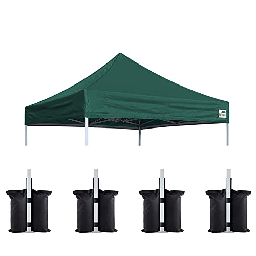 Image of Eurmax USA 8x8 Pop Up Canopy Replacement Top,Universal Instant Canopy Cover ONLY,Heavy Duty UPF 50+ UV Protection,Water & Wind Resistant Tarp,30+ Colors,Bonus 4 Sand Bags (Forest Green)