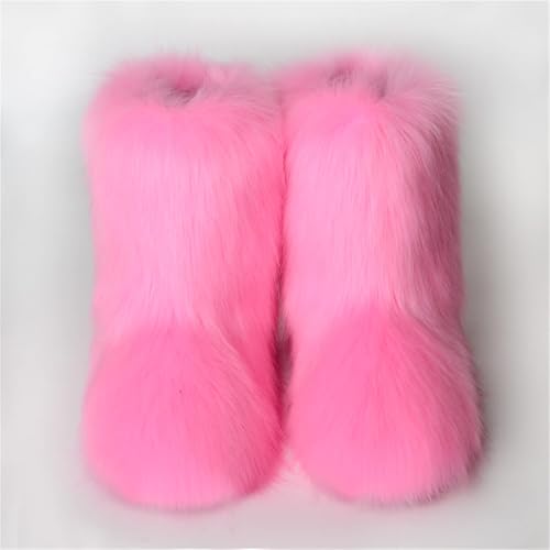 Womens Furry Faux Fur Booties Winter Warm Snow Ankle Boots Fuzzy Fluffy Furry Mid Calf Boots Outdoor Comfy Flat Shoes3