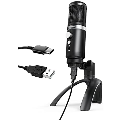 Moman USB-Computer-Microphone,MOMAN EM1 Desktop Condenser Cardioid Mic Plug&Play with Real-Time Monitoring Adjustable Gain&Mute Button for Live Streaming,YouTube,Online Teaching,Video Recording Cover