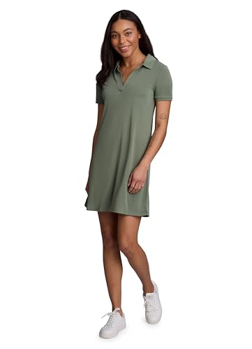 RBX - RBX Women's Green T-Shirt Dress, Lightweight Soft Modal Breathable Relaxed Fit V-Neck Collared Dress Tunic Coverup Basil S (68% Off Amazon Deal)