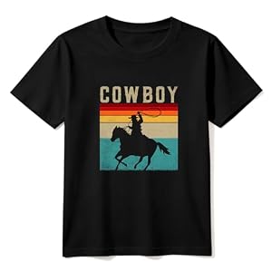 Cowboy Shirts for Boys Vintage Western Style Denim Graphic Cotton Crew Neck T-Shirt Size: 2-7 Years