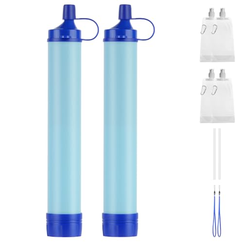 HOTUT 1500L Filtro de agua personales, 2 unidades mini portátil purificador de agua, filtros de agua para camping, filtro de agua de exterior para emergencias, elimina el 99,99% de las bacterias