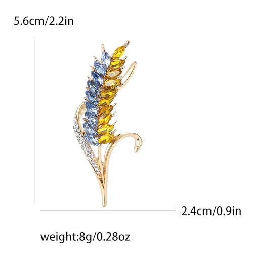 Image of Fashion Rhinestone Ear of Wheat Brooch for Women Ukrainian Flag Brooch Patriotic Pin Dress Suit Pin Accessories Party Banquet Gift