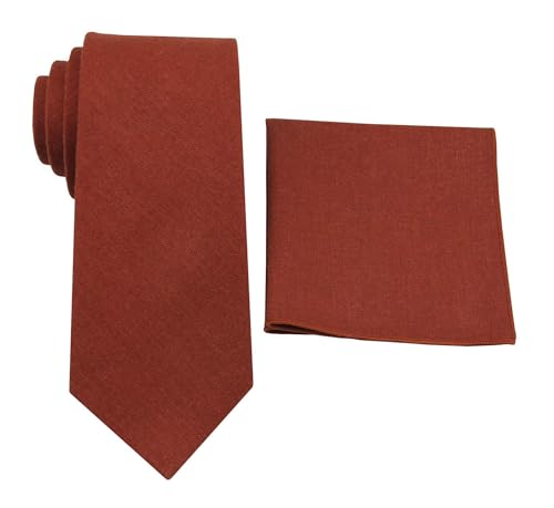 Image of Mens Linen Tie Set - Solid Necktie with Pocket Square
