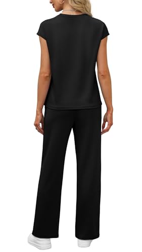 WIHOLL 2 Piece Sets for Women Casual Summer Travel Vacation Outfits Cap Sleeve Lounge Set