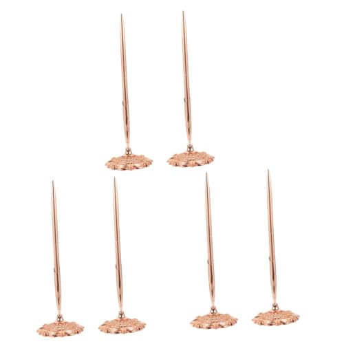 Bolígrafo de mesa vertical de metal oro rosa para oficina y banco, pack de 3 juegos