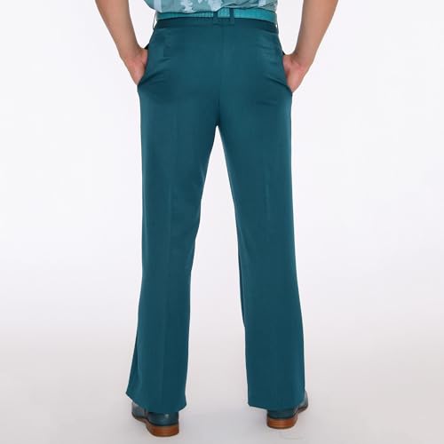 Mens Teal Green Wide Leg Dress Pants Stretch Gabardine 70s Style3
