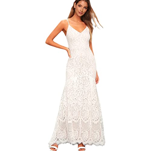 Robe longue d'été dos nu en dentelle respirante et coupe ajustée confortable