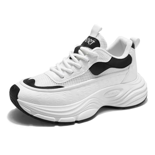 Fashion Breathable Mesh Lace Up Chunky Platform Sneakers for Mens Lightweight Non-Slip Round Toe Walking Running Casual Sport Gym Sneakers