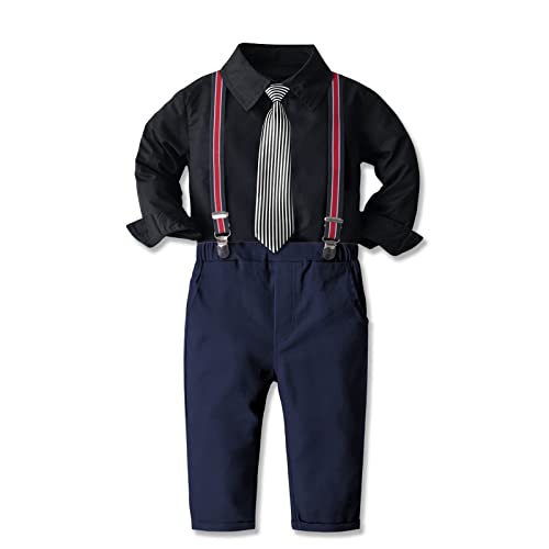 Image of Baby Boy Clothes Set Kids Suspender Suit Toddler Outfits 4pcs Shirt+Bowtie+Suspender+Pants 3 Months-6 Years