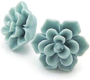 Pretty Smart Hypoallergenic Succulent Earrings on Plastic Posts 13mm (Matte Aqua Blue)