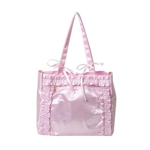 Bolso transparente grande con volantes y correa satinada miniatura 1