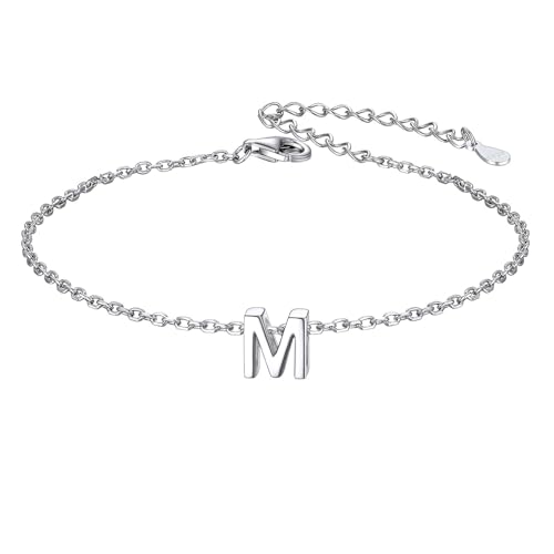 ChicSilver Initial Bracelet for Women 925 Sterling Silver Letter Initial Bracelet Dainty Personalized 26 Alphabet Jewelry Gifts for Birthday Anniversary Wedding