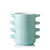 SWEEJAR Ceramic Soup Bowls with Double Handles, 20 Oz Stacked Bowls for French Onion Soup, Cereal, P