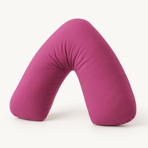 HOMES-LINEN Orthopaedic V-Shaped Pillow Extra Cushioning Support For Head, Neck & Back (Fuchsia, V-Pillow With Cover)