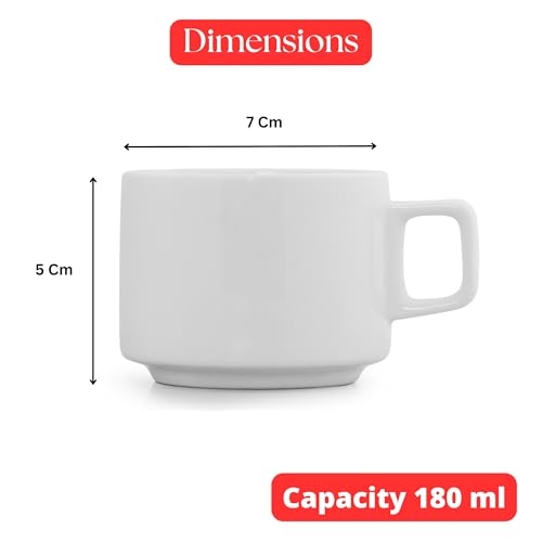 Image of Hotel Coffee Cups Set of 6 - White Fine Bone China Mugs for Home or Office Use - 180 ML