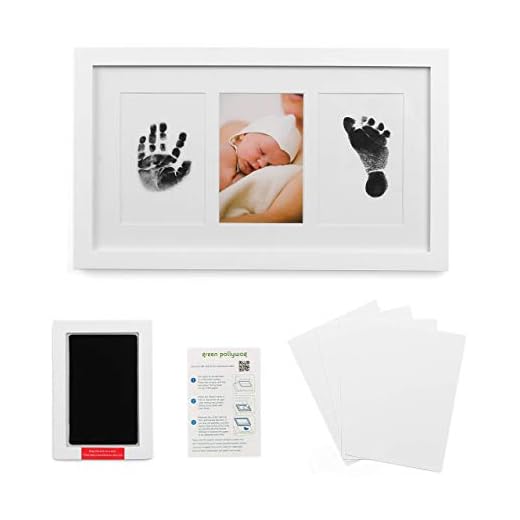Baby Handprint and Footprint Kit in Elegant White Natural Wood, Clean Touch Inkless Ink Pad Extra-Large, Non-Toxic, Newborn 12 Month, Baby Safe, Pawprints