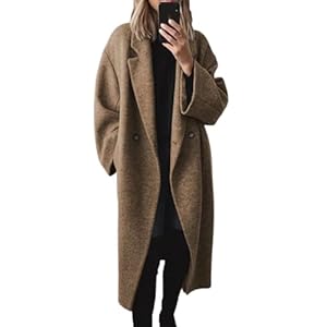 chouyatou Abrigo de lana de doble botonadura de invierno para mujer, gabardina larga con solapa de muesca