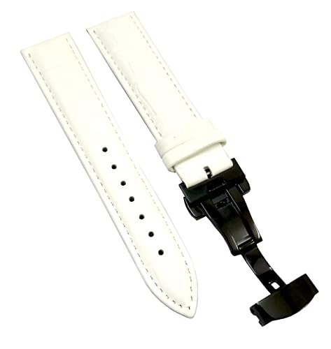 Image of 18mm 19mm 20mm 21mm 22mm 23mm 24mm Genuine Leather Butterfly Deployment Clasp Buckle Watch Band Strap Black Dark Brown TAN Blue Rose Black Gold White
