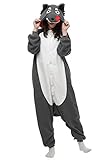 Grey Wolf Adult Animal Onesie One-Piece Pajamas Cosplay Costume Halloween for Women and Men（Small）