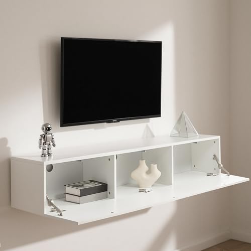 Jaxilyn TV-Schrank Lowboard - Hängender Fernsehschrank 160x30,5x34cm Weiß - Mit Aufbewahrungstfächern, Weiß
