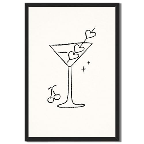 Minimalist Cocktail Glass Wall Art Print with Heart Garnish and