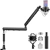 CAHAYA Mic Stand Boom Arm – Low/High Profile Dual Use Desk Microphone Stand with 3.5in Extension Pole Desk Mount Clamp Cable Management Mic Stands with 2 Mic Clips