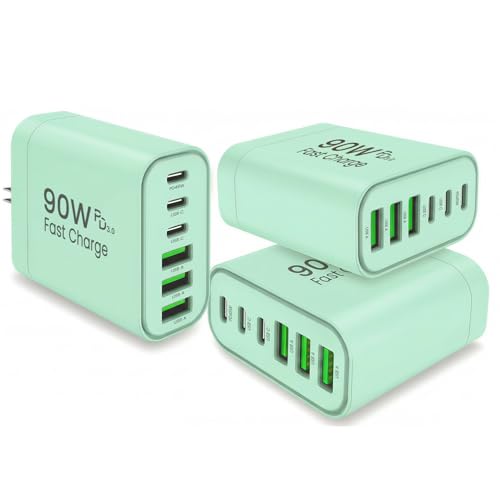 Image of 90W GaN USB C Charger Block [3 Pack],6-Port USB C Wall Charger Fast Charging 45W PD Power Adapter for MacBook Air /iPad Pro /iPhone 17Pro Max /Samsung Galaxy S24 Ultra /Tabs for Home Travel