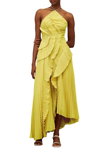 Image of Women Y2k Backless Long Dress Halter Tie Neck Maxi Dress Flowy Beach Sundress Summer Streetwear