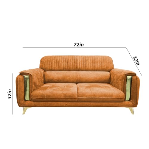 Image of Casaliving Gelio 3 Seater Sofa Set for Living Room (Orange Colour) Premium Fabric Sofa