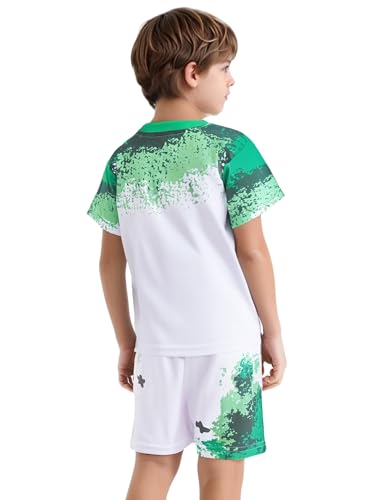 Kids Boys Gradient Sports Outfit Set Short Sleeve T-shirt With Shorts Set For Athletic Casual Wear Green 7-8 Years2