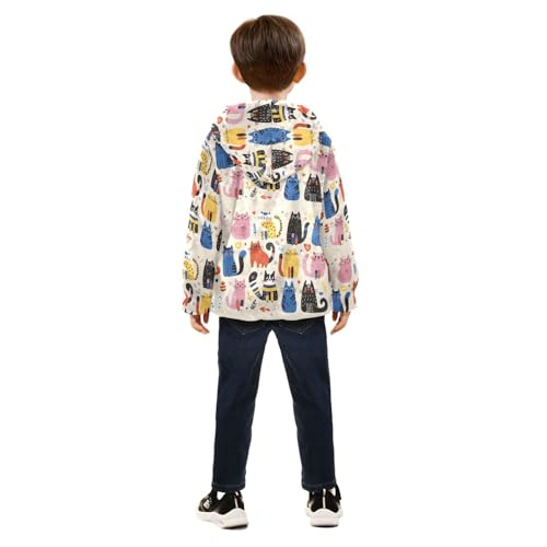 Cute Doodle Cats Girls Fleece Jacket Girls Fall Jacket Girls Zip Up Hoodie Girls Sherpa Jacket 2-10T4