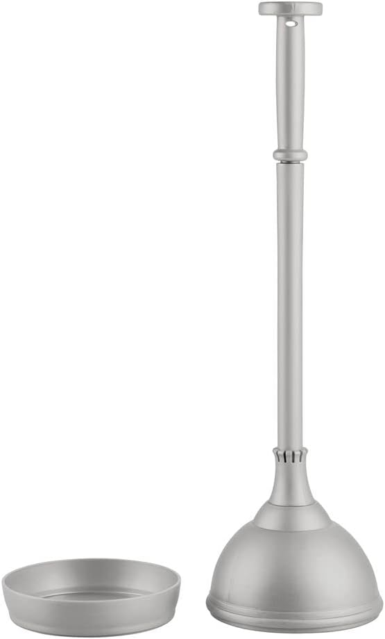 mDesign Hidden Plunger and Brush Set for Toilet Bowl - Modern Toilet Brush and Plunger Set - Brush Cleaner and Plunger Combo with Holder Caddy for Bathroom - Hyde Collection - Set of 2 - Gray