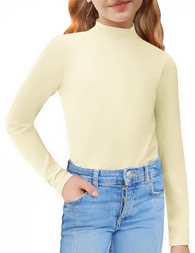 Image of Arshiner Girls Long Sleeve Mock Turtleneck Shirts Slim Fit Base Layer Top