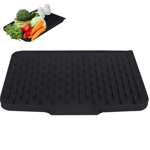 Tappetino Scolapiatti in Silicone, 40 x 32 cm Scolapiatti in Silicone, Pieghevole Gocciolatoio per Lavello, Tappetino Lavello Cucina, Design Bifacciale, per Soggiorno, Cucina(Nero)