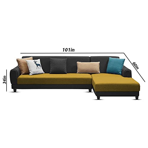 Image of Kraven RHS 6 Seater L Shape Sofa Set for Living Room (Yellow Black Fabric)