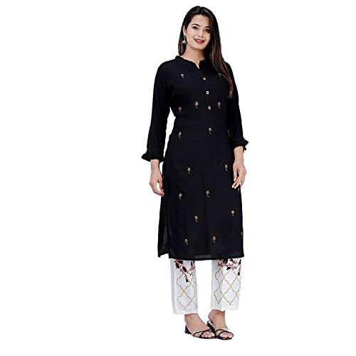 Image of Women's Rayon Regular Kurti (DS 120-M-Red Dark Black S)