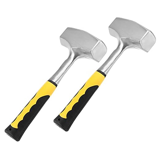HEIHAK Pacote com 2 martelos amarelos de 11 polegadas 1,8 kg, martelo de perfuração, trenó de martelo antiderrapante com estrutura de aço forjado, aderência de redução de choque para uso doméstico,