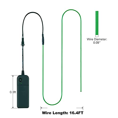 Image of MaxLax EL Wire Green, 16.4ft /5m Portable Battery Pack Neon Light Strip 360 Cuttable Glowing Rope Lights for Parties, Halloween, DIY Decoration