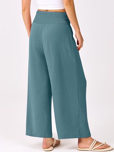 Image of ANRABESS Womens Wide Leg Palazzo Pants with Pockets | Lightweight Breathable High Waisted Pants, Beach Vacation Flowy, Lounge & Casual Summer Trousers